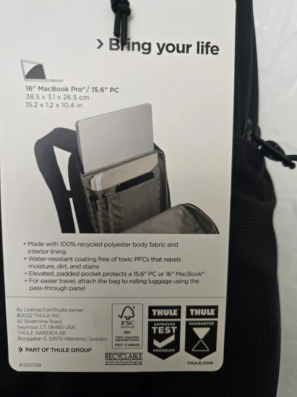 Thule Black Backpack with Innoviva Specialty Therapeutics Logo